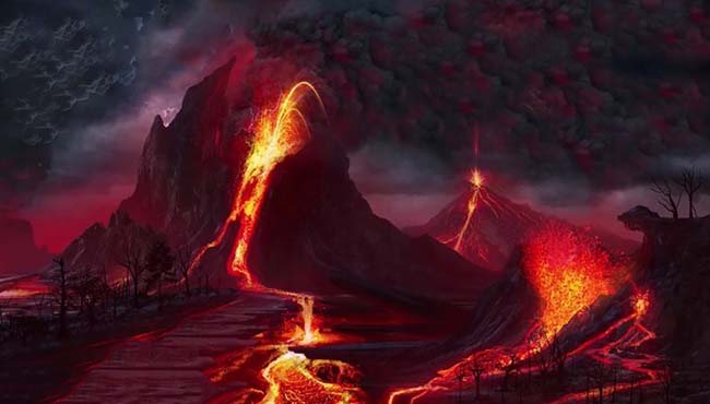 Two volcanoes erupting on Phlegethos.