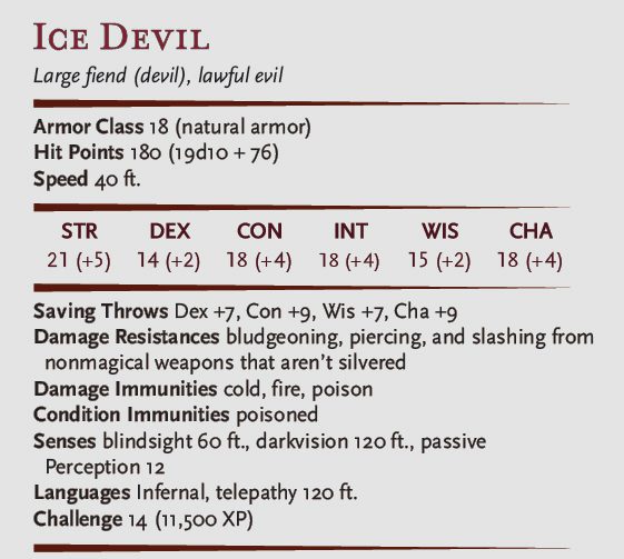 Ice Devil stat block improved