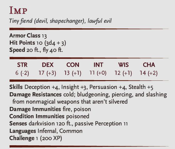 Imp stat block improved