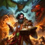 a highly detailed, painterly style portrait of a dungeon master character battling the forces of evil for the characters