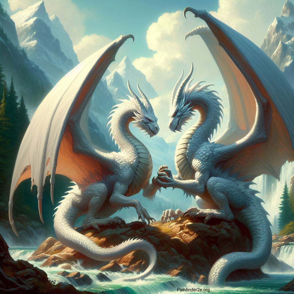 Two white dragons in love.