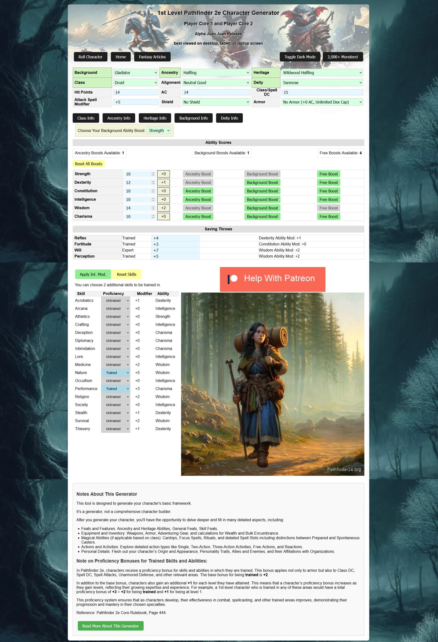 Example of Pathfinder 2e Character Builder